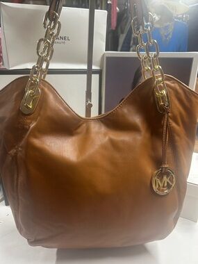 Michael Kors Cognac Leather Shoulder Bag with Gold Hardware